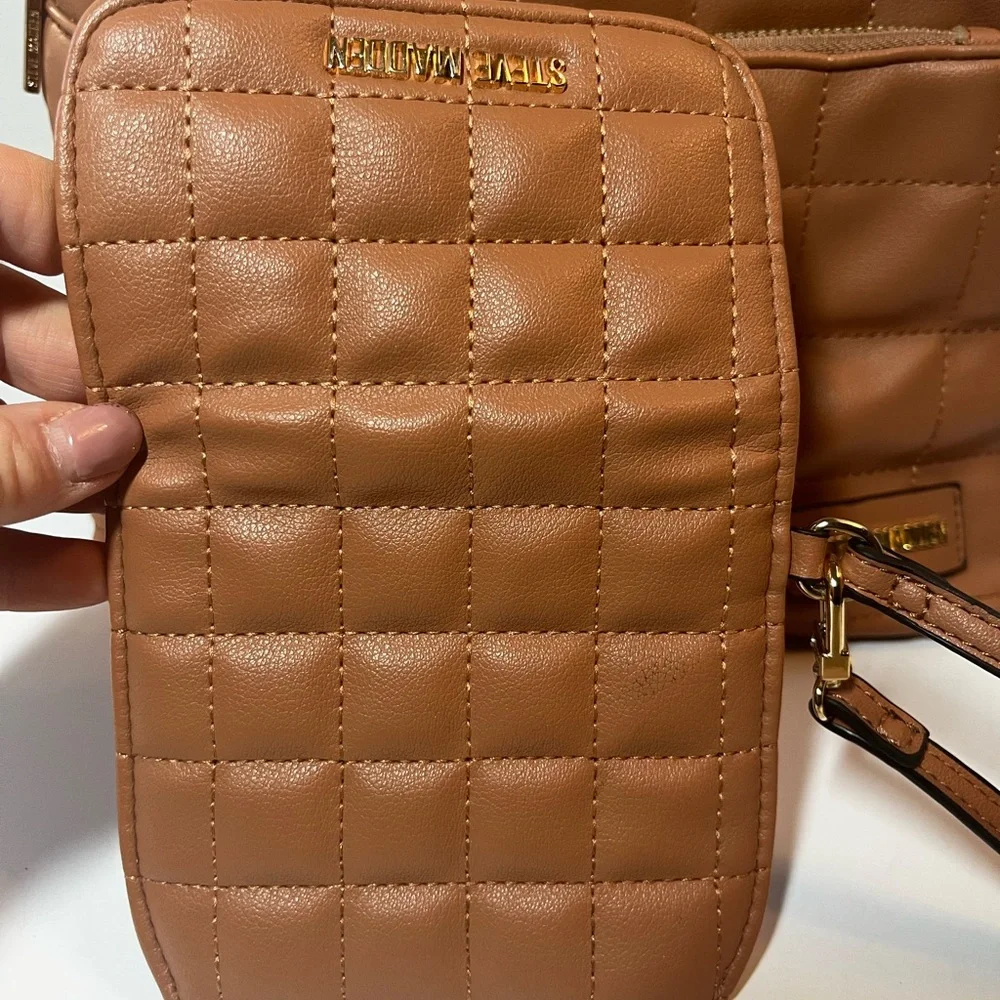Steve Madden quilted faux leather backpack and wallet